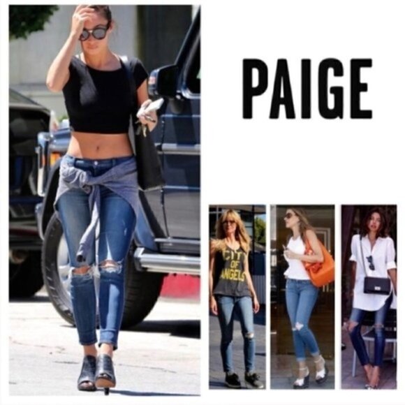 PAIGE Jeans 26 Verdugo Ultra Skinny Ripped Knee Waverly Destructed Wash Blue - Picture 1 of 11